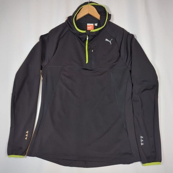 Puma Sweatshirt Hoodie‎ Mens Medium Black 1/4 Zip Long Sleeve Warm Cell 512158 - Picture 1 of 14